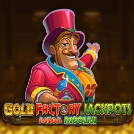 Gold Factory Jackpots Mega Moolah logo by Aurum Signature Studios at Tikitaka Casino